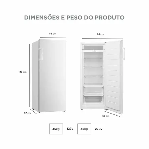 Freezer Vertical 1 Porta 196L 2 em 1 Branco Midea