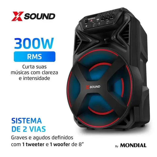 Caixa Amplificada Mondial CM-300-N Xsound 300W RMS