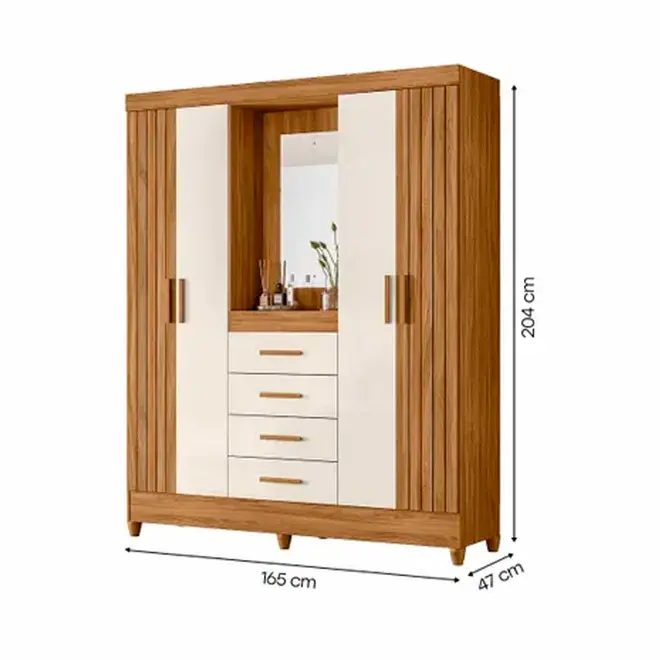 Guarda-Roupa Moval Antenas 4 Portas 4 Gavetas com Espelho
