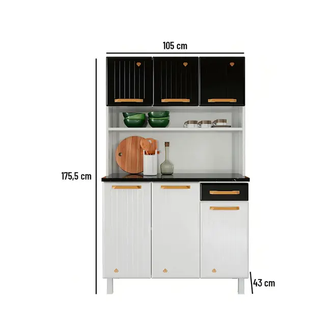 Armário de Cozinha de Aço Diamante Quadruplo 2G 2Pt Branco/Preto - Telasul
