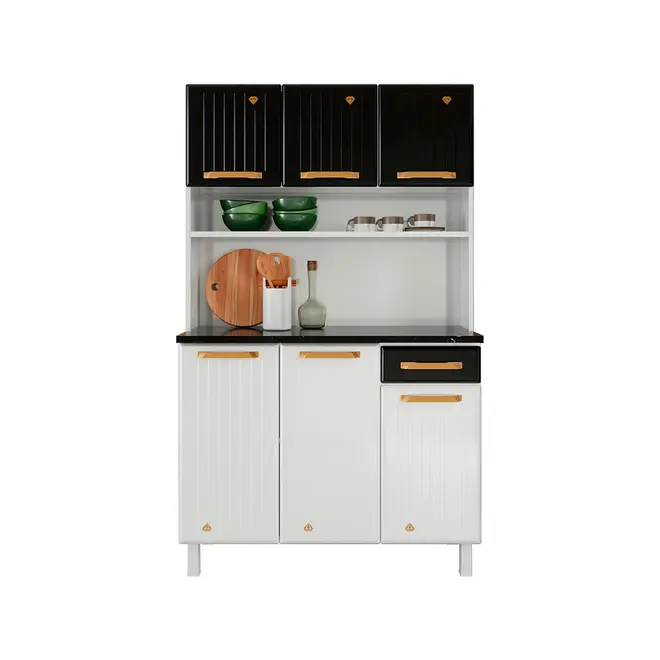 Armário de Cozinha de Aço Diamante Quadruplo 2G 2Pt Branco/Preto - Telasul