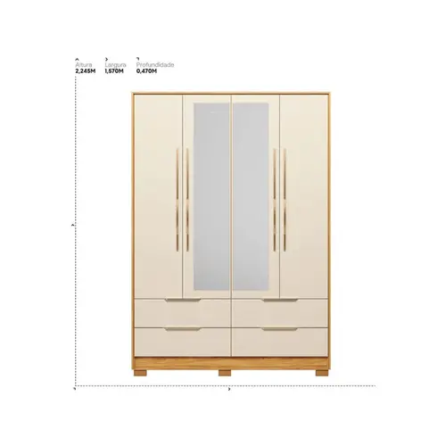 Guarda-roupa Casal Demobile Domo4 Portas 4 Gavetas com Espelho