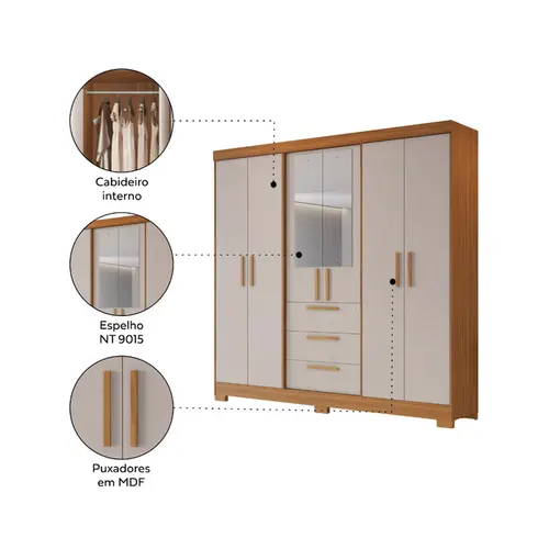 Guarda Roupa Casal 6 Portas Com Espelho Notavel 100% MDF NT6030