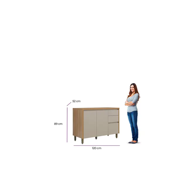 Balcão Linea Allure Brasil  2 Portas/3 Gavetas 100%MDF 1.2M