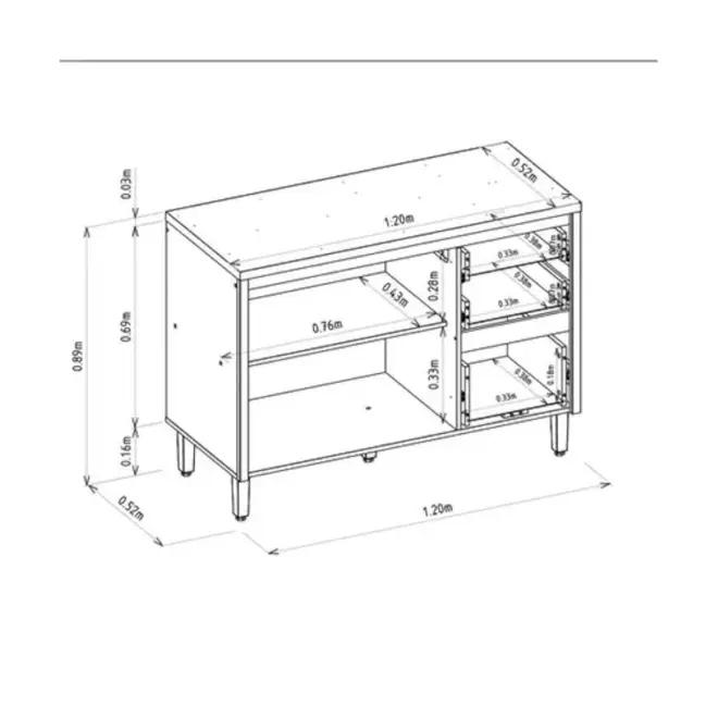 Balcão Linea Allure Brasil  2 Portas/3 Gavetas 100%MDF 1.2M