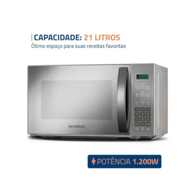 Micro-Ondas Mondial Cinza e Espelhado 21L MO-01-21-E