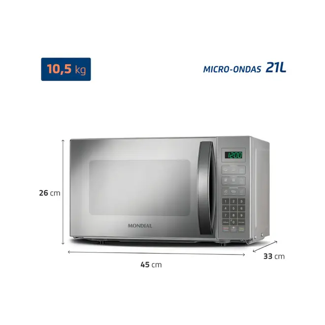 Micro-Ondas Mondial Cinza e Espelhado 21L MO-01-21-E