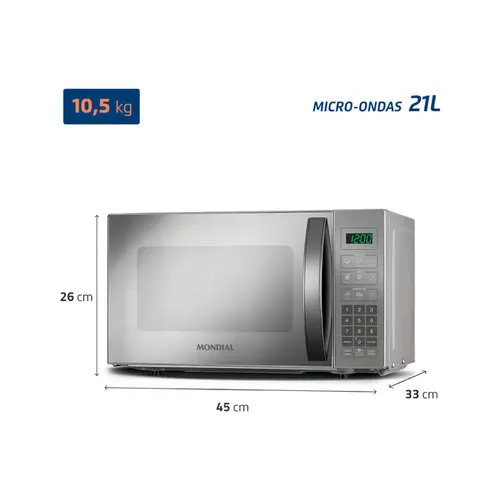 Micro-Ondas Mondial Cinza e Espelhado 21L MO-01-21-E