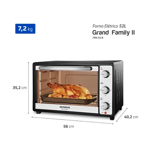 Forno Elétrico Mondial 52L Family Preto/Inox,1800W
