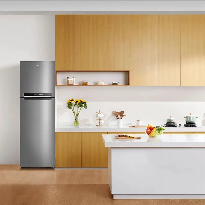 Geladeira Frost Free Duplex 425L Inverter Cor Inox Midea MD572EVD463