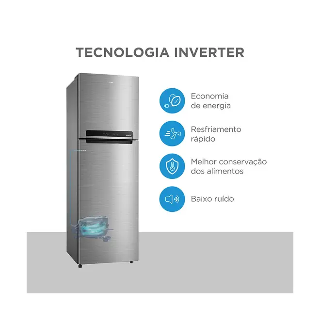 Geladeira Frost Free Duplex 425L Inverter Cor Inox Midea MD572EVD463