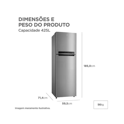 Geladeira Frost Free Duplex 425L Inverter Cor Inox Midea MD572EVD463