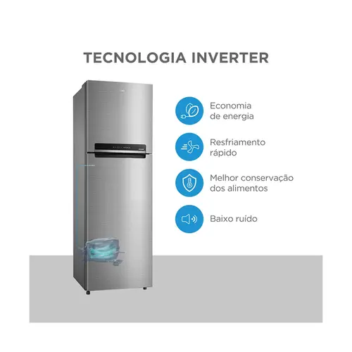 Geladeira Frost Free Duplex 425L Inverter Cor Inox Midea MD572EVD463