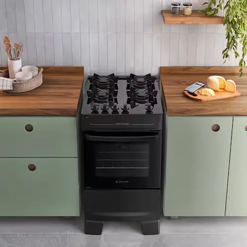 Fogão Atlas 4 Bocas Preto com Mesa de Vidro Mônaco Top Glass Bivolt