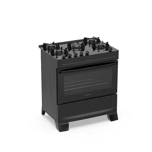 Fogão 5 Bocas Preto com Mesa de Vidro Atlas Mônaco Top Glass Bivolt