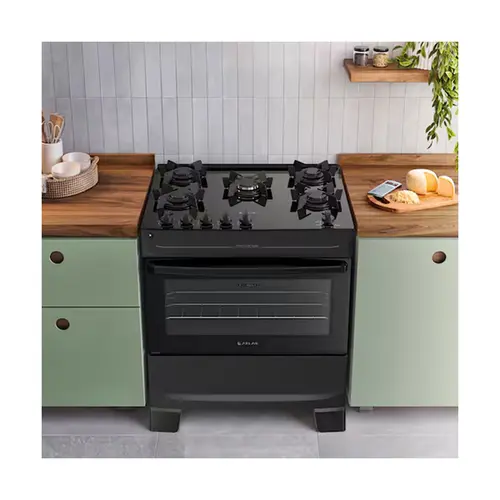 Fogão 5 Bocas Preto com Mesa de Vidro Atlas Mônaco Top Glass Bivolt
