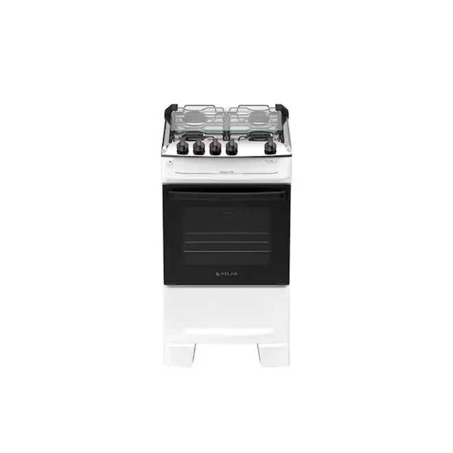 Fogão 4 Bocas Branco com Mesa Inox Atlas Mônaco Top Bivolt