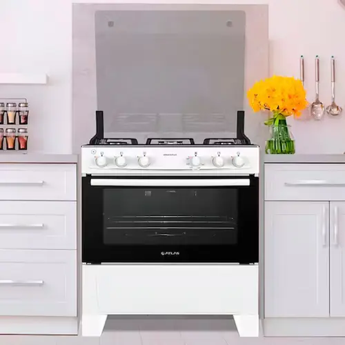 Fogão Atlas 5 Bocas Branco com Mesa Inox Mônaco Plus Bivolt