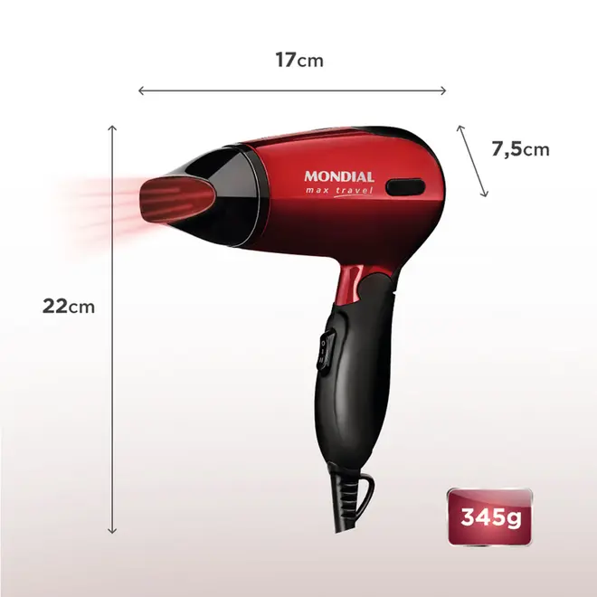 Secador Mondial Mini Maxis Travel Vermelho e Preto SC-10