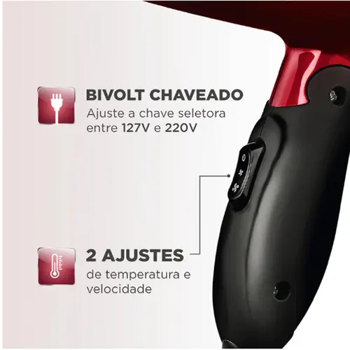 Secador Mondial Mini Maxis Travel Vermelho e Preto SC-10