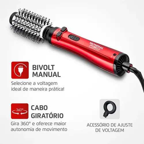 Escova Rotativa Mondial ERB-11-KR Vermelho Bivolt