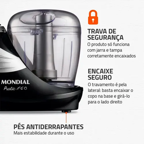 Mini Processador Mondial MP-05-B Preto Bivolt
