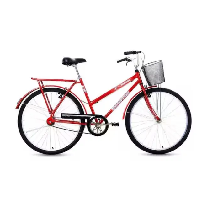 Bicicleta Houston Aro 26 Onix com Cesta e Garupa Vermelha