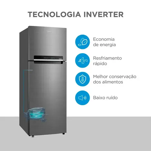 Geladeira Midea Frost Free Duplex 394L Inverter Cor Inox