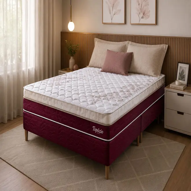 Cama Box Casal Queen Ortofirme Pai Dégua com Molas Ensacadas 158x198x58