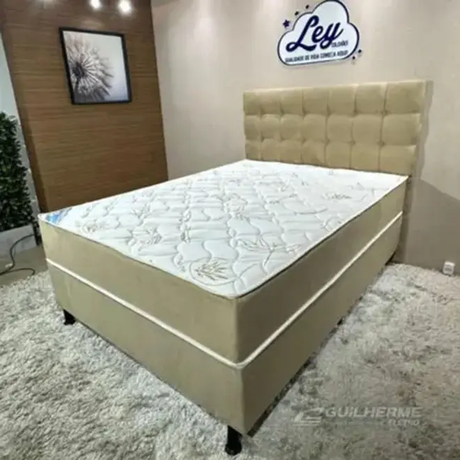 Cama Box Casal Ley Ouro Luxo com Molas Ensacadas 138x188 cm
