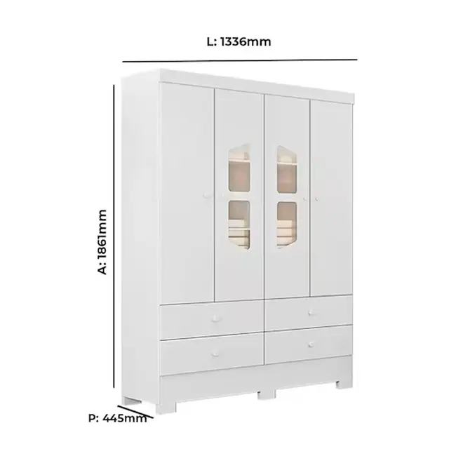 Guarda-Roupa Infantil Tuboarte Cristal 4 Portas 4 Gavetas