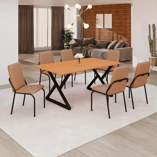 Conjunto de Mesa Texeira Malibu 6 Cadeiras 160x90cm