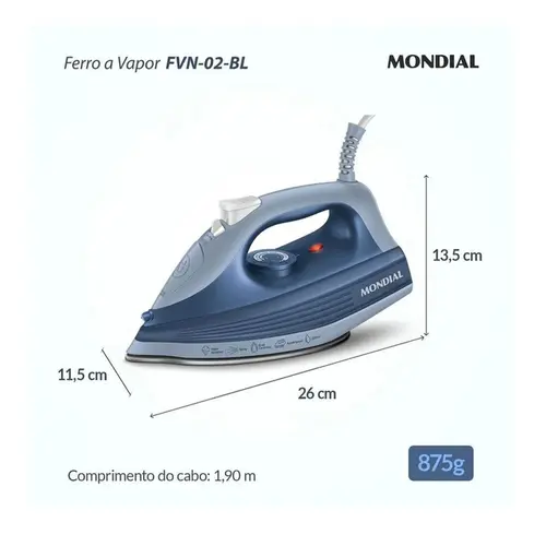 Ferro a Vapor Mondial 1800W FVN-02-BL