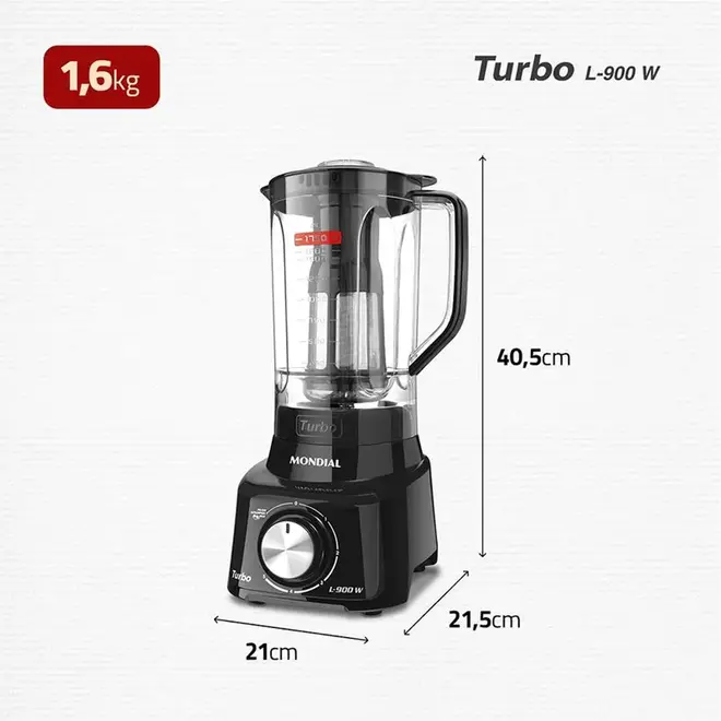 Liquidificador Turbo Full Mondial Preto 900W - L-900 FB