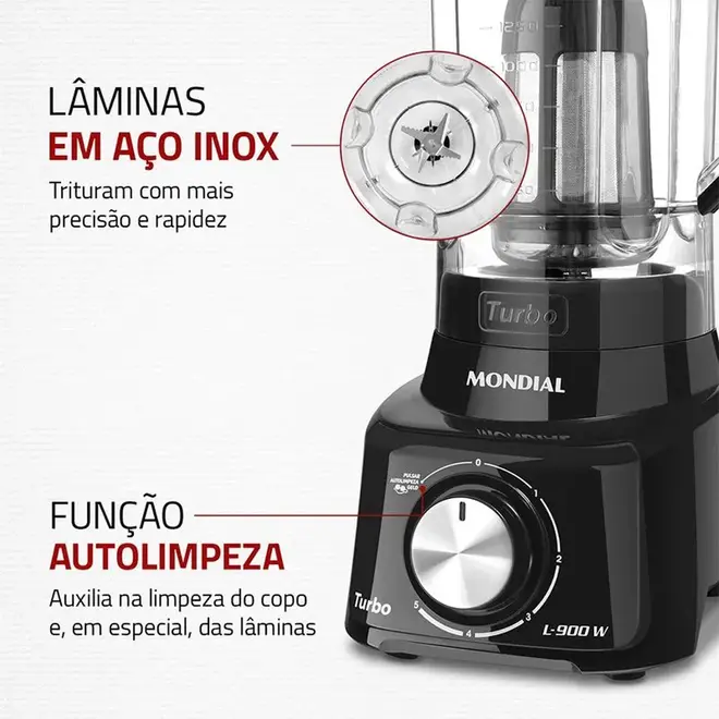 Liquidificador Turbo Full Mondial Preto 900W - L-900 FB