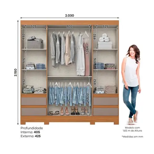 Guarda-Roupa Briz 4 Portas 4 Gavetas com Espelho BE428-220
