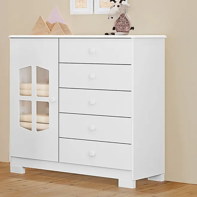 Cômoda Infantil Cristal 1 Porta 5 Gavetas Tuboarte - Branco
