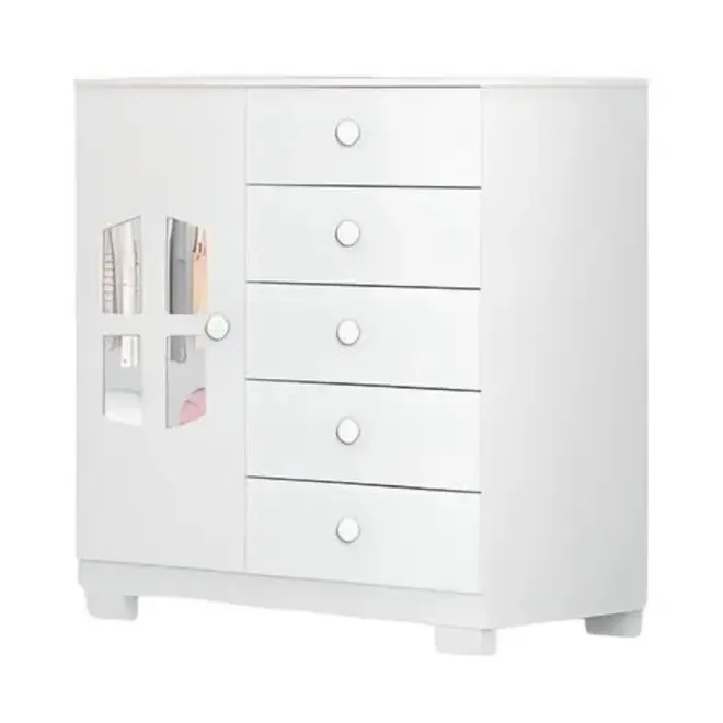 Cômoda Infantil Cristal 1 Porta 5 Gavetas Tuboarte - Branco