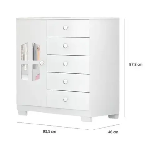 Cômoda Infantil Cristal 1 Porta 5 Gavetas Tuboarte - Branco