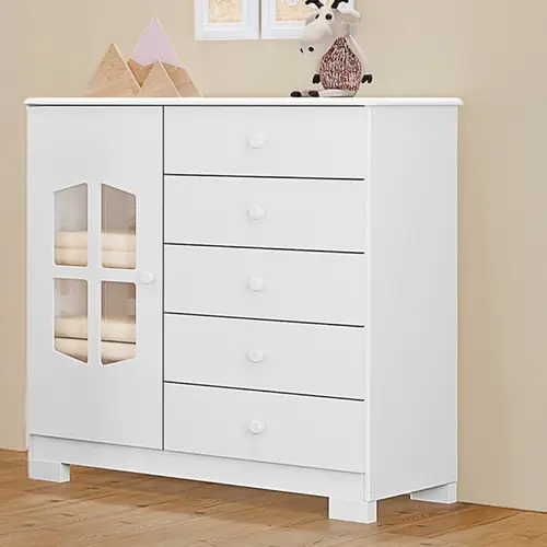 Cômoda Infantil Cristal 1 Porta 5 Gavetas Tuboarte - Branco