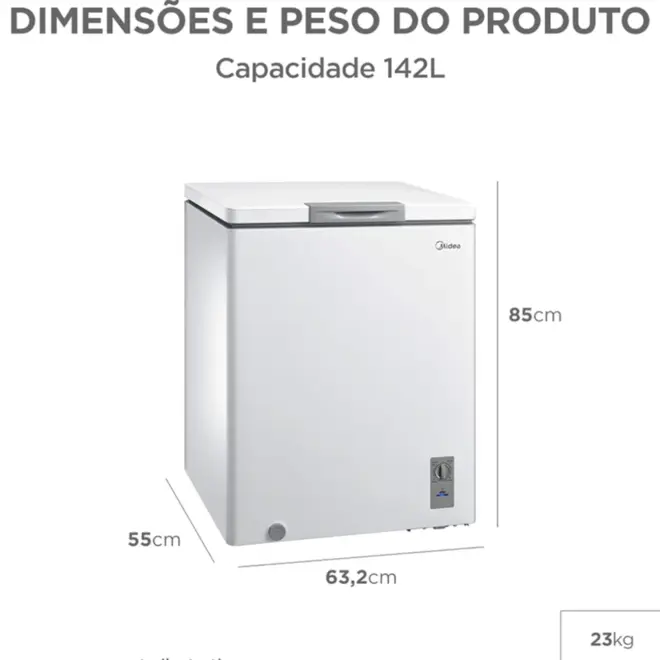 Freezer Horizontal 142L Inverter Bivolt Branco Midea