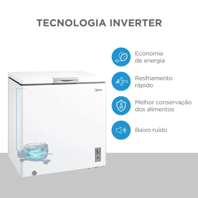 Freezer Horizontal 142L Inverter Bivolt Branco Midea