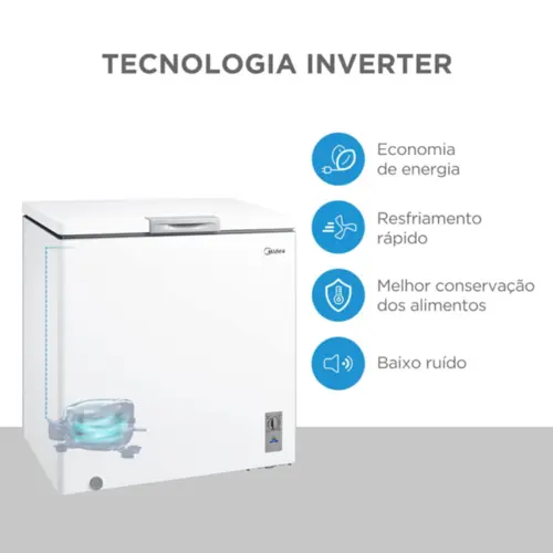 Freezer Horizontal 142L Inverter Bivolt Branco Midea