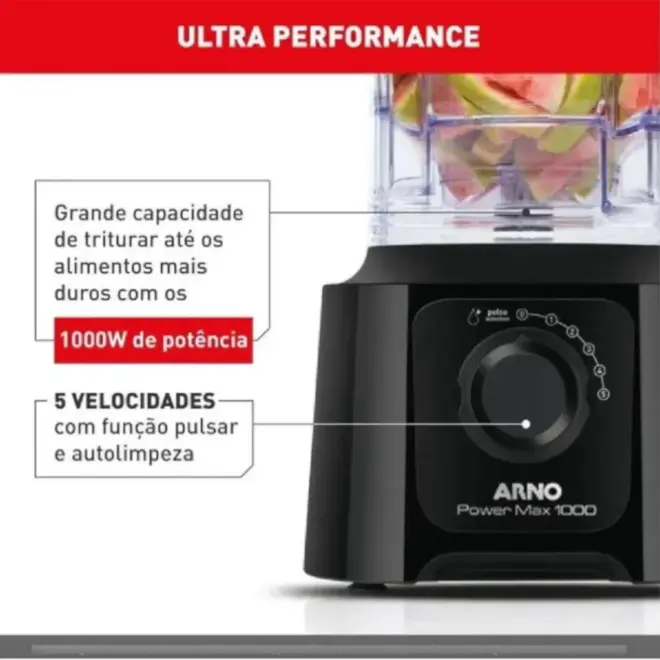 Liquidificador Arno Power Max 1000w 3,1l 5 Vel 4 Lâminas