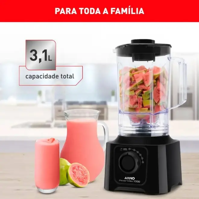 Liquidificador Arno Power Max 1000w 3,1l 5 Vel 4 Lâminas