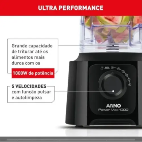 Liquidificador Arno Power Max 1000w 3,1l 5 Vel 4 Lâminas