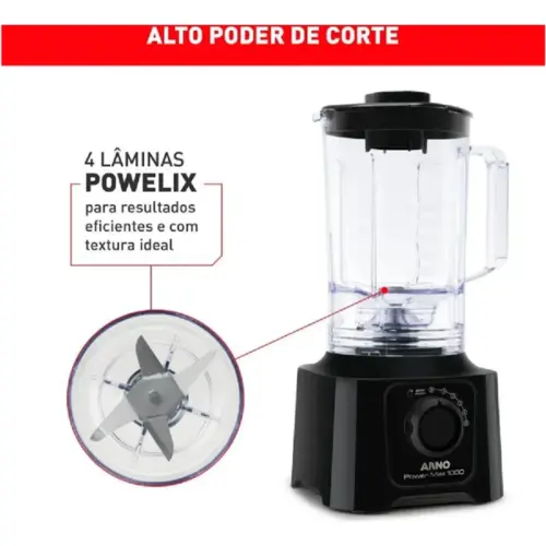 Liquidificador Arno Power Max 1000w 3,1l 5 Vel 4 Lâminas