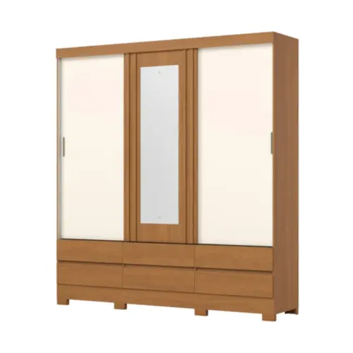 Guarda-Roupa  3 Portas Deslizantes 6 Gavetas C/Espelho - Henn