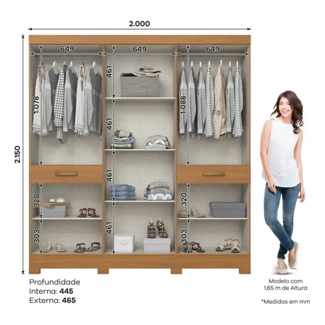 Guarda-Roupa Briz Casal 10 Portas 2 Gavetas com Espelho